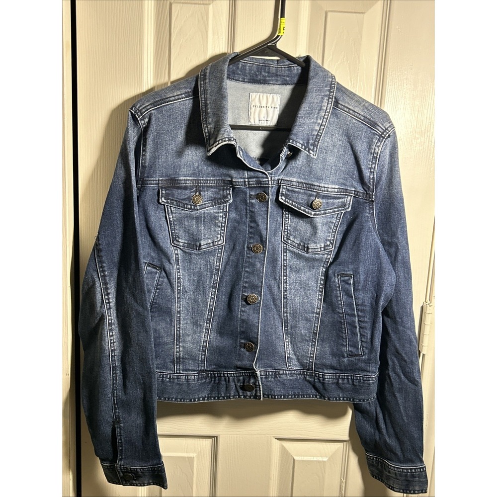 Celebrity Pink Denim Jacket Blue Jean Jacket Dark Wash‎ Juniors Sz Large